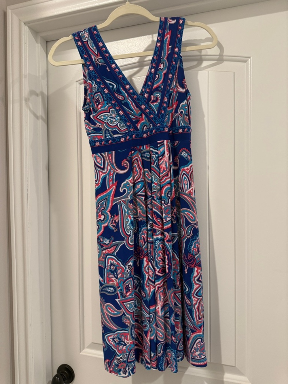 INC International Concepts Blue Paisley Midi Dress with Pink Accents